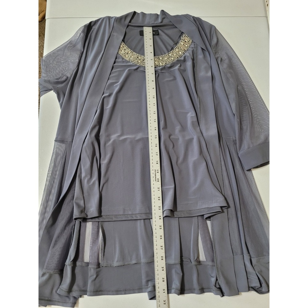 R&M Richards Shrug Top Womens Size 18 Gray Sparkle Sequin Layered Shirt Stretch - Picture 12 of 14
